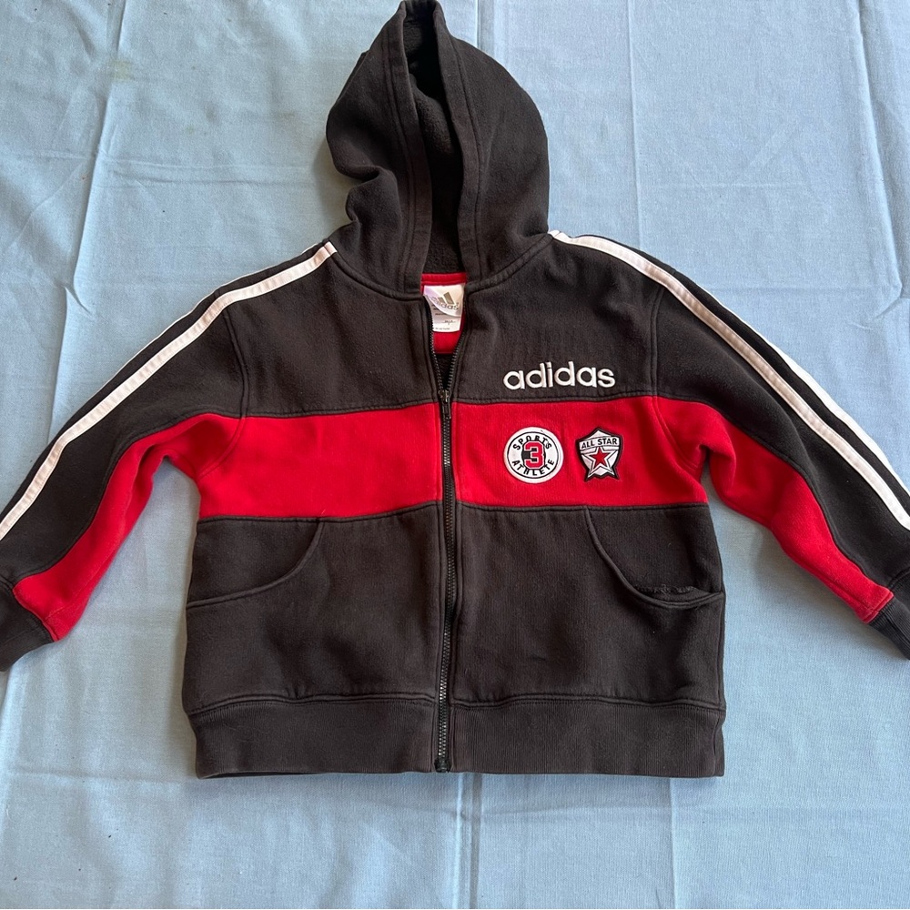 Youth Adidas Zip Up Hoodie Size 5 Black‎ Rex Lightweight Jacket Patches